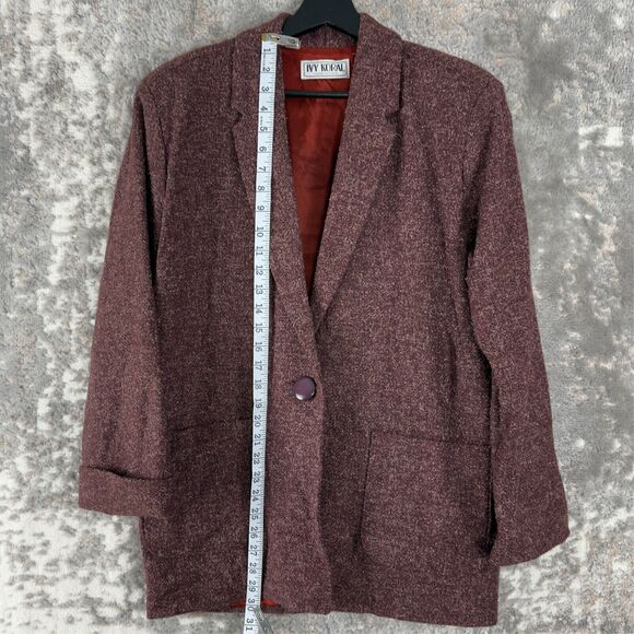 VINTAGE Ivy Koral Womens Size S Single Button Wool Blend Blazer Jacket Maroon - Picture 2 of 9